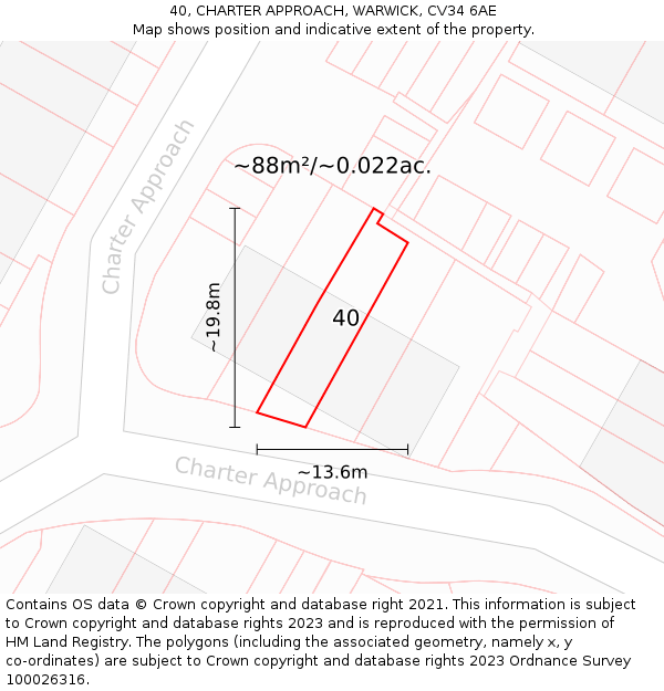 40, CHARTER APPROACH, WARWICK, CV34 6AE: Plot and title map