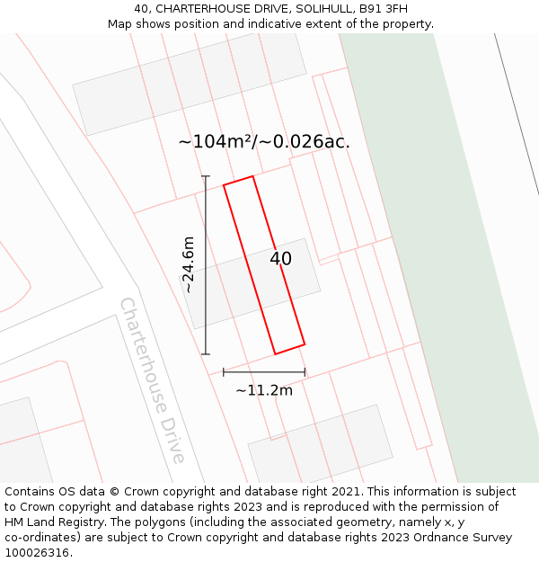40, CHARTERHOUSE DRIVE, SOLIHULL, B91 3FH: Plot and title map
