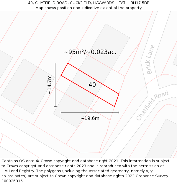 40, CHATFIELD ROAD, CUCKFIELD, HAYWARDS HEATH, RH17 5BB: Plot and title map