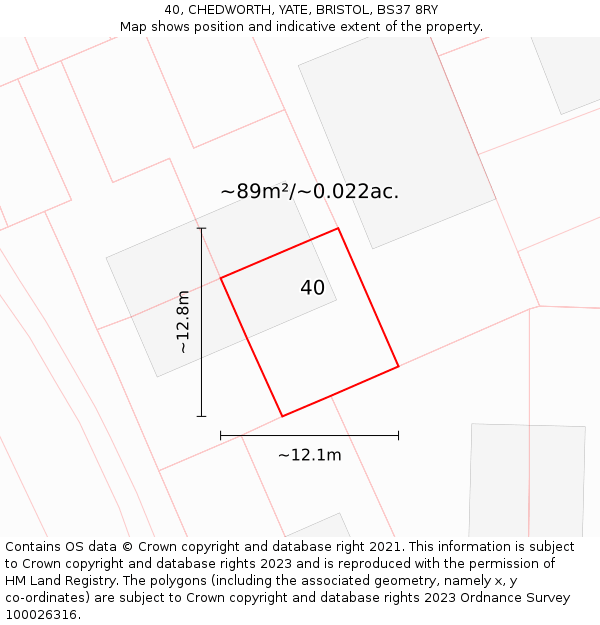 40, CHEDWORTH, YATE, BRISTOL, BS37 8RY: Plot and title map