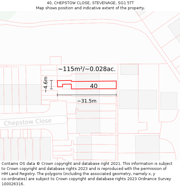 40, CHEPSTOW CLOSE, STEVENAGE, SG1 5TT: Plot and title map