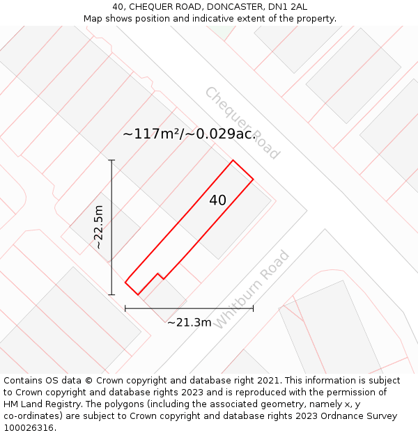 40, CHEQUER ROAD, DONCASTER, DN1 2AL: Plot and title map