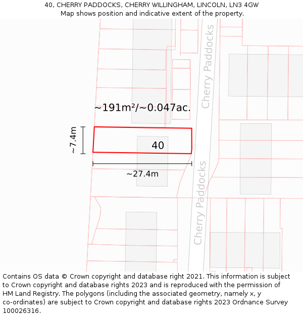 40, CHERRY PADDOCKS, CHERRY WILLINGHAM, LINCOLN, LN3 4GW: Plot and title map