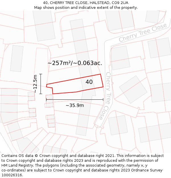 40, CHERRY TREE CLOSE, HALSTEAD, CO9 2UA: Plot and title map