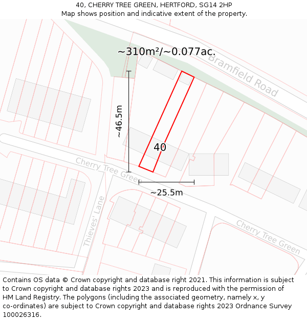 40, CHERRY TREE GREEN, HERTFORD, SG14 2HP: Plot and title map