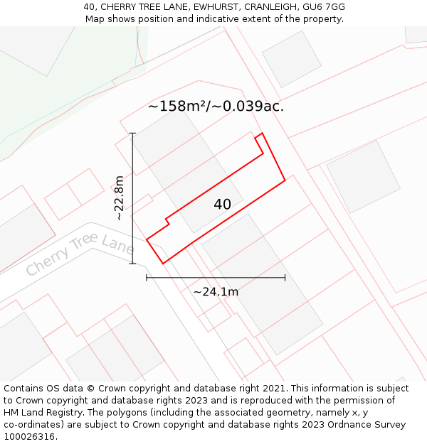 40, CHERRY TREE LANE, EWHURST, CRANLEIGH, GU6 7GG: Plot and title map