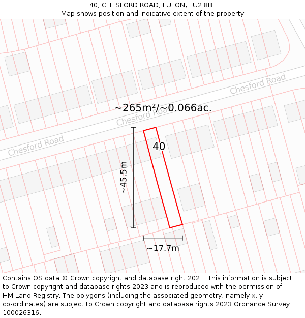 40, CHESFORD ROAD, LUTON, LU2 8BE: Plot and title map