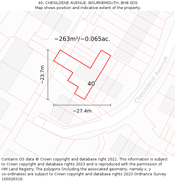 40, CHESILDENE AVENUE, BOURNEMOUTH, BH8 0DS: Plot and title map