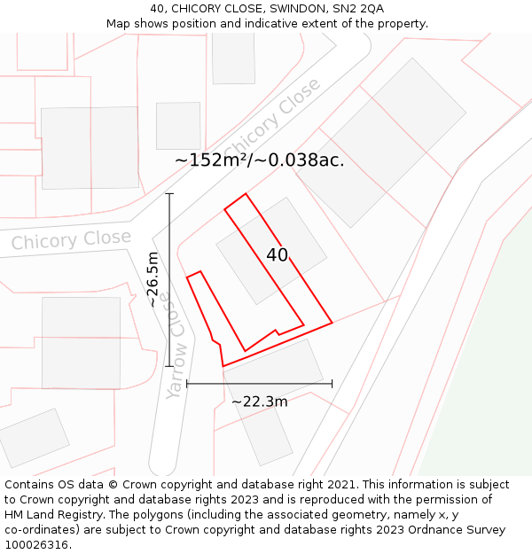 40, CHICORY CLOSE, SWINDON, SN2 2QA: Plot and title map