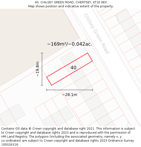 40, CHILSEY GREEN ROAD, CHERTSEY, KT16 9EX: Plot and title map