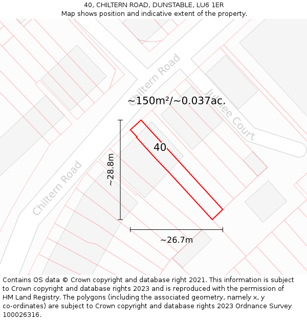 40, CHILTERN ROAD, DUNSTABLE, LU6 1ER: Plot and title map