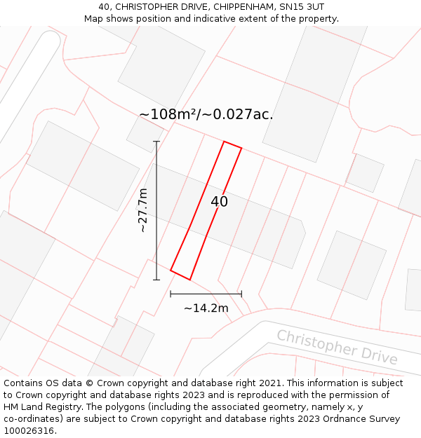 40, CHRISTOPHER DRIVE, CHIPPENHAM, SN15 3UT: Plot and title map
