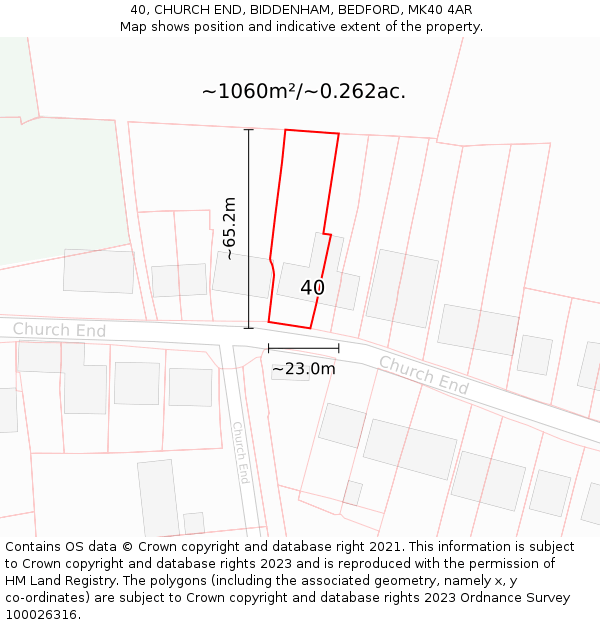 40, CHURCH END, BIDDENHAM, BEDFORD, MK40 4AR: Plot and title map