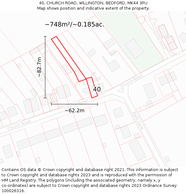 40, CHURCH ROAD, WILLINGTON, BEDFORD, MK44 3PU: Plot and title map