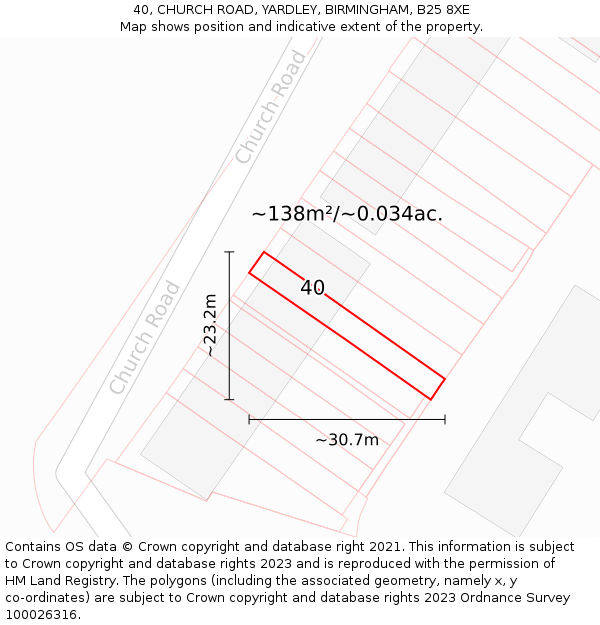 40, CHURCH ROAD, YARDLEY, BIRMINGHAM, B25 8XE: Plot and title map