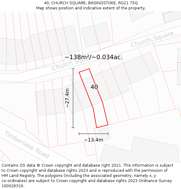 40, CHURCH SQUARE, BASINGSTOKE, RG21 7SQ: Plot and title map