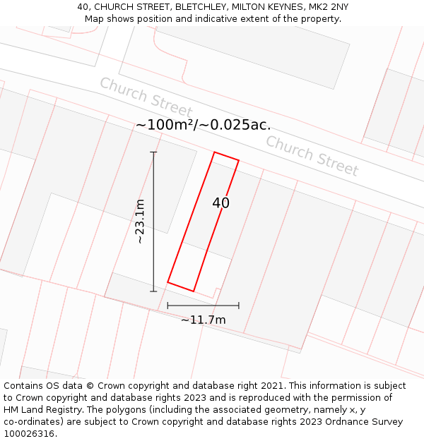 40, CHURCH STREET, BLETCHLEY, MILTON KEYNES, MK2 2NY: Plot and title map
