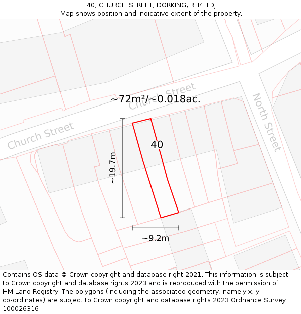 40, CHURCH STREET, DORKING, RH4 1DJ: Plot and title map