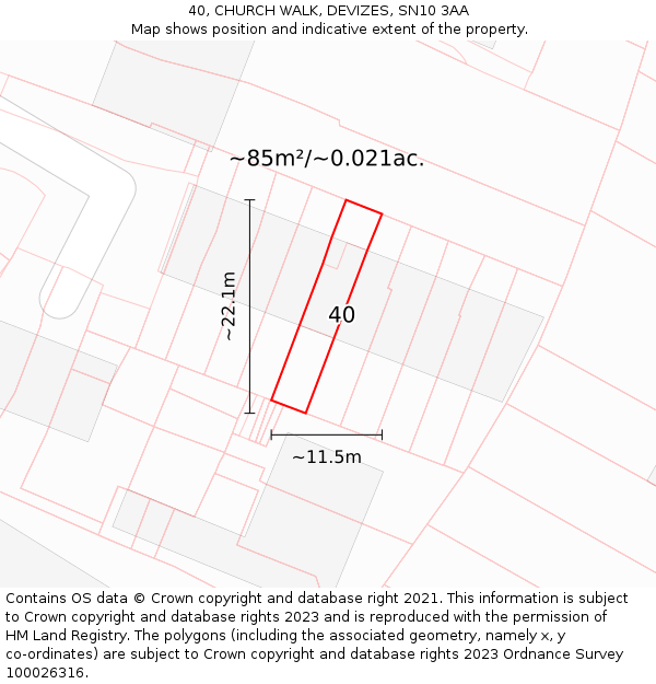 40, CHURCH WALK, DEVIZES, SN10 3AA: Plot and title map