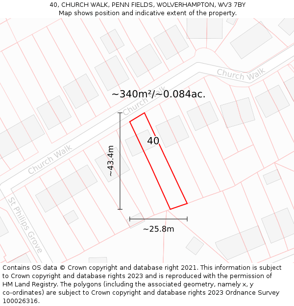 40, CHURCH WALK, PENN FIELDS, WOLVERHAMPTON, WV3 7BY: Plot and title map
