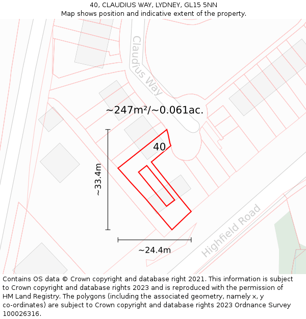40, CLAUDIUS WAY, LYDNEY, GL15 5NN: Plot and title map