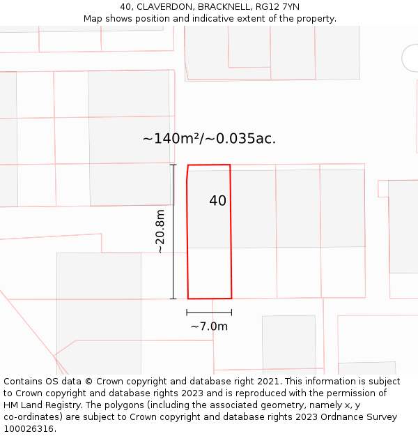 40, CLAVERDON, BRACKNELL, RG12 7YN: Plot and title map