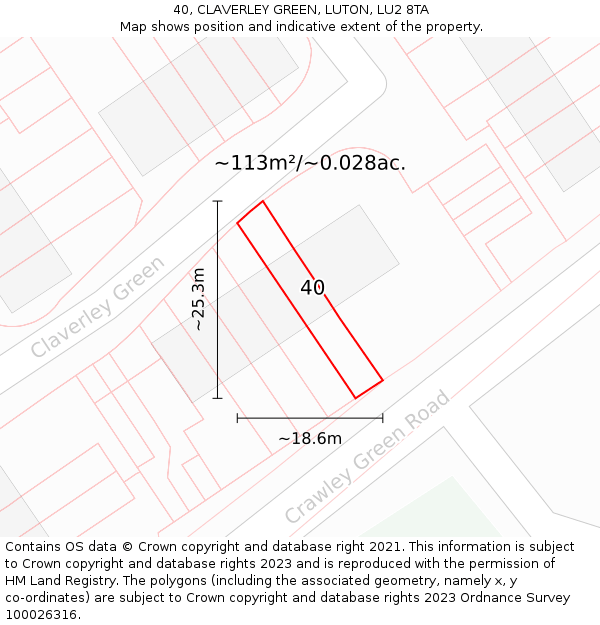 40, CLAVERLEY GREEN, LUTON, LU2 8TA: Plot and title map
