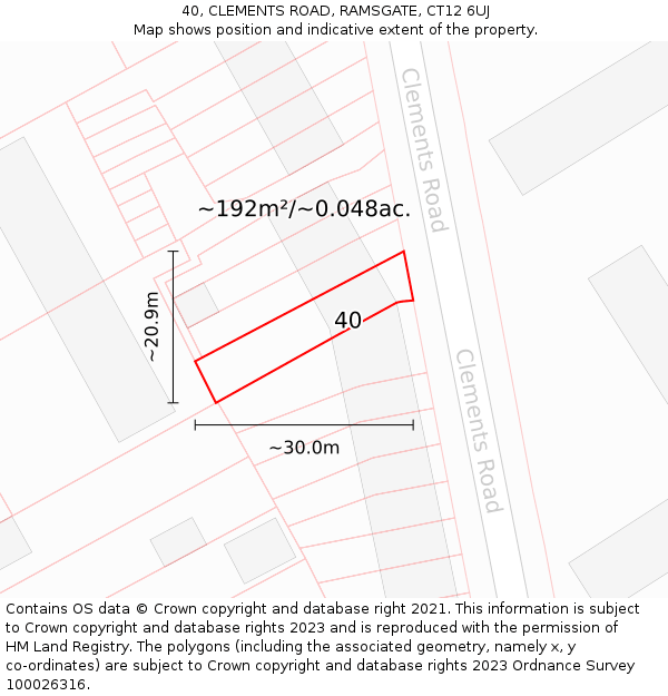 40, CLEMENTS ROAD, RAMSGATE, CT12 6UJ: Plot and title map
