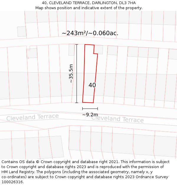 40, CLEVELAND TERRACE, DARLINGTON, DL3 7HA: Plot and title map