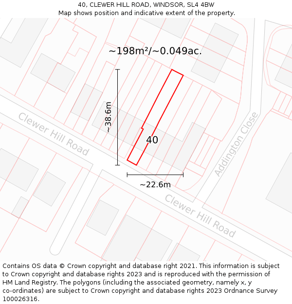 40, CLEWER HILL ROAD, WINDSOR, SL4 4BW: Plot and title map