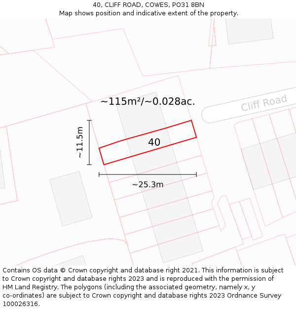 40, CLIFF ROAD, COWES, PO31 8BN: Plot and title map