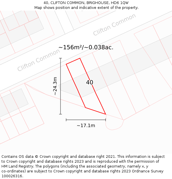 40, CLIFTON COMMON, BRIGHOUSE, HD6 1QW: Plot and title map