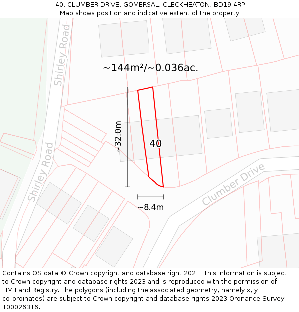 40, CLUMBER DRIVE, GOMERSAL, CLECKHEATON, BD19 4RP: Plot and title map