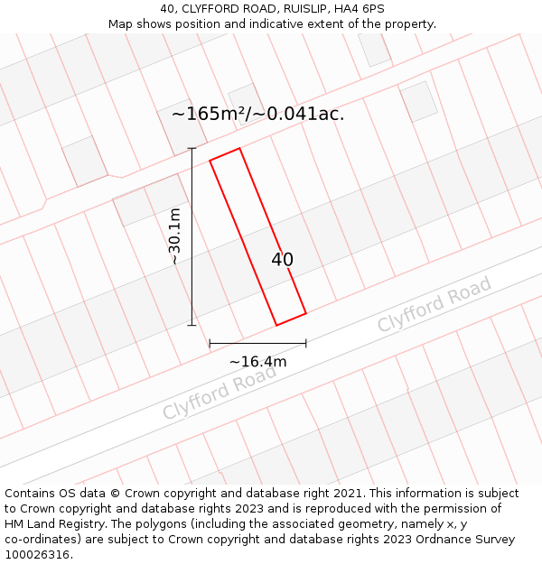 40, CLYFFORD ROAD, RUISLIP, HA4 6PS: Plot and title map