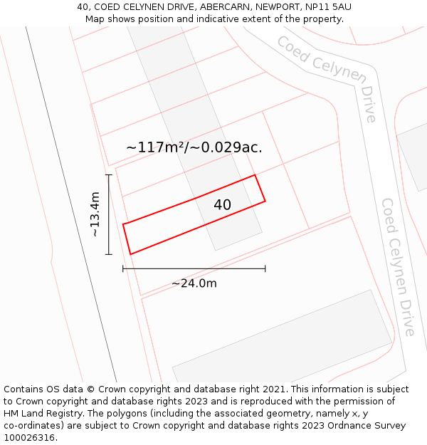 40, COED CELYNEN DRIVE, ABERCARN, NEWPORT, NP11 5AU: Plot and title map