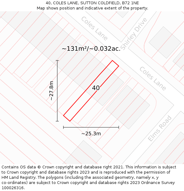 40, COLES LANE, SUTTON COLDFIELD, B72 1NE: Plot and title map