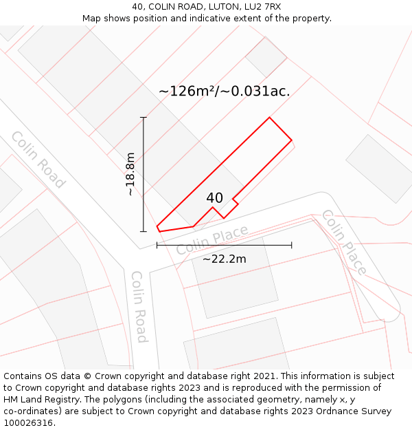 40, COLIN ROAD, LUTON, LU2 7RX: Plot and title map