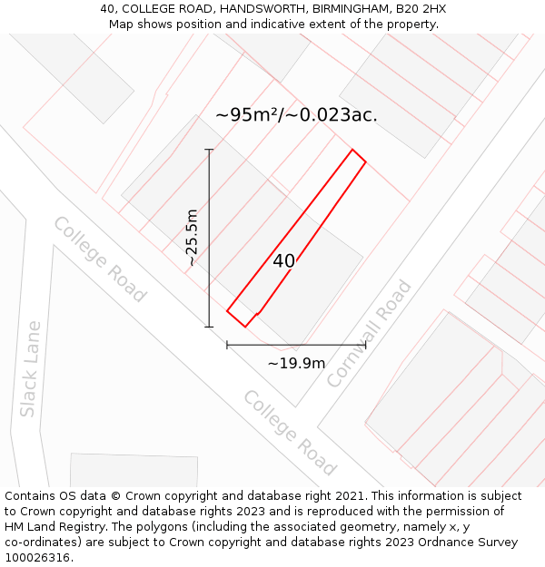40, COLLEGE ROAD, HANDSWORTH, BIRMINGHAM, B20 2HX: Plot and title map