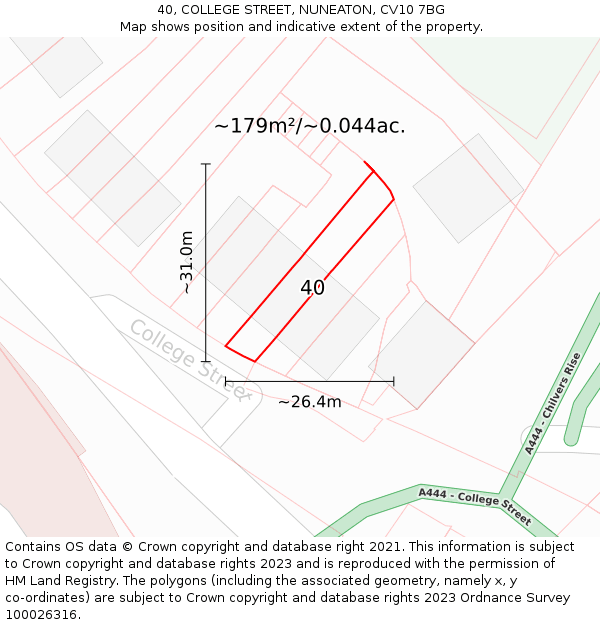 40, COLLEGE STREET, NUNEATON, CV10 7BG: Plot and title map