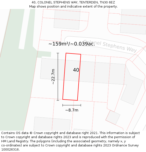 40, COLONEL STEPHENS WAY, TENTERDEN, TN30 6EZ: Plot and title map