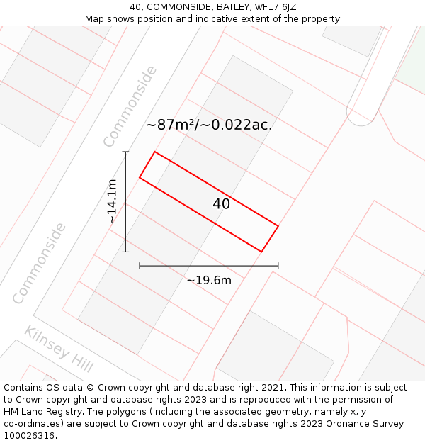 40, COMMONSIDE, BATLEY, WF17 6JZ: Plot and title map