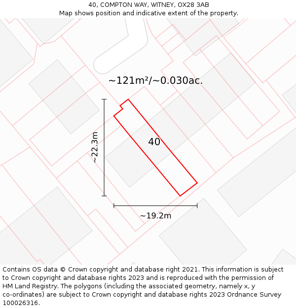 40, COMPTON WAY, WITNEY, OX28 3AB: Plot and title map