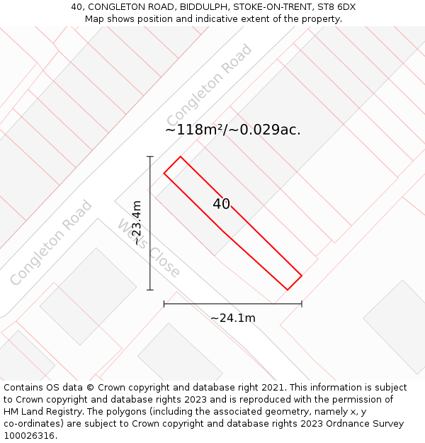 40, CONGLETON ROAD, BIDDULPH, STOKE-ON-TRENT, ST8 6DX: Plot and title map