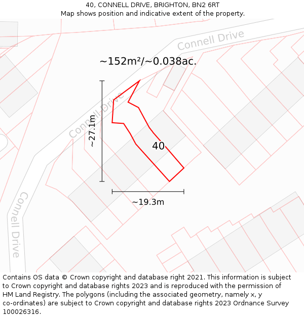 40, CONNELL DRIVE, BRIGHTON, BN2 6RT: Plot and title map