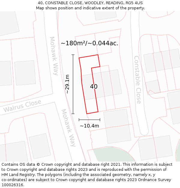 40, CONSTABLE CLOSE, WOODLEY, READING, RG5 4US: Plot and title map