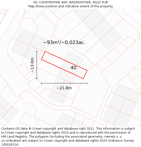 40, CONSTANTINE WAY, BASINGSTOKE, RG22 4UR: Plot and title map