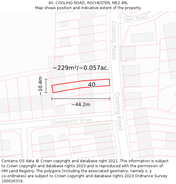 40, COOLING ROAD, ROCHESTER, ME2 4RL: Plot and title map