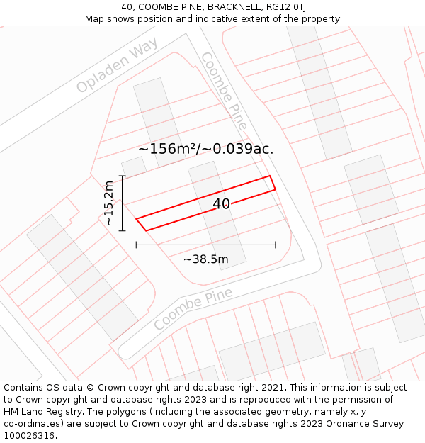 40, COOMBE PINE, BRACKNELL, RG12 0TJ: Plot and title map
