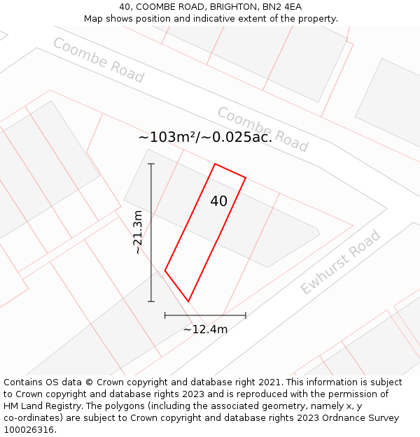 40, COOMBE ROAD, BRIGHTON, BN2 4EA: Plot and title map