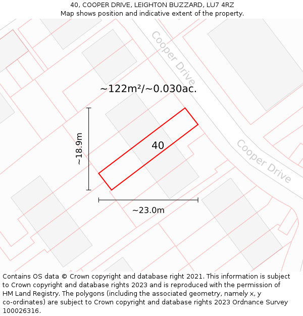 40, COOPER DRIVE, LEIGHTON BUZZARD, LU7 4RZ: Plot and title map